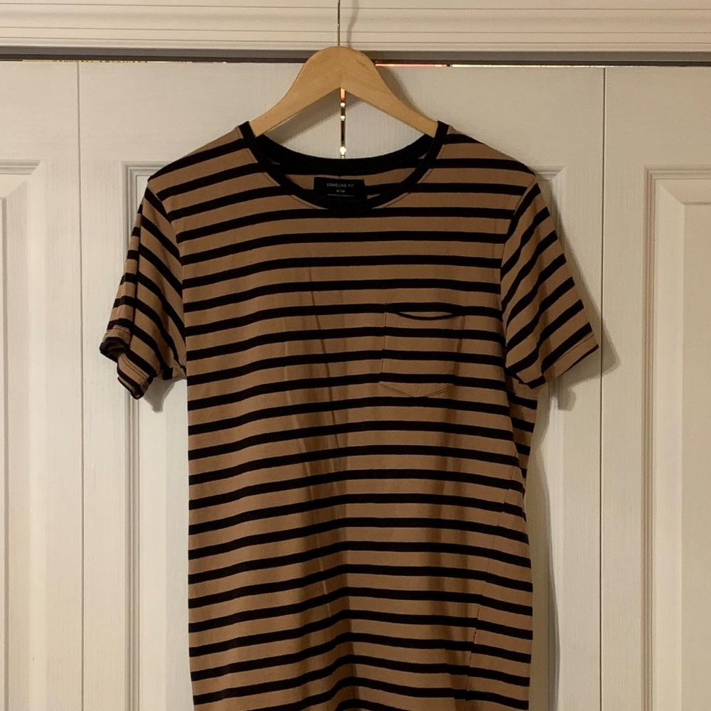 Mens Black/Brown Striped Cotton On Garments Tee